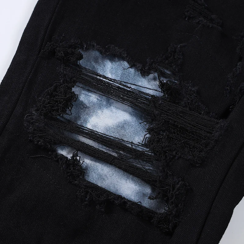 High Street Fashion Men Jeans Buttons Fly Black Elastic Stretch Skinny Ripped Jeans Brand Patches Designer Hip Hop Brand Pants