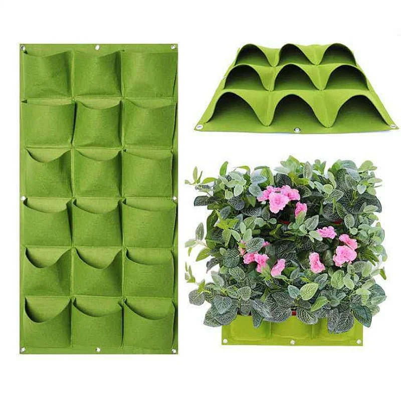 

Vertical Garden Planter Bag Green Plant Wall Garden Hanging 9/18 Pockets Bags Planting Pots Gardening Grow Fruit