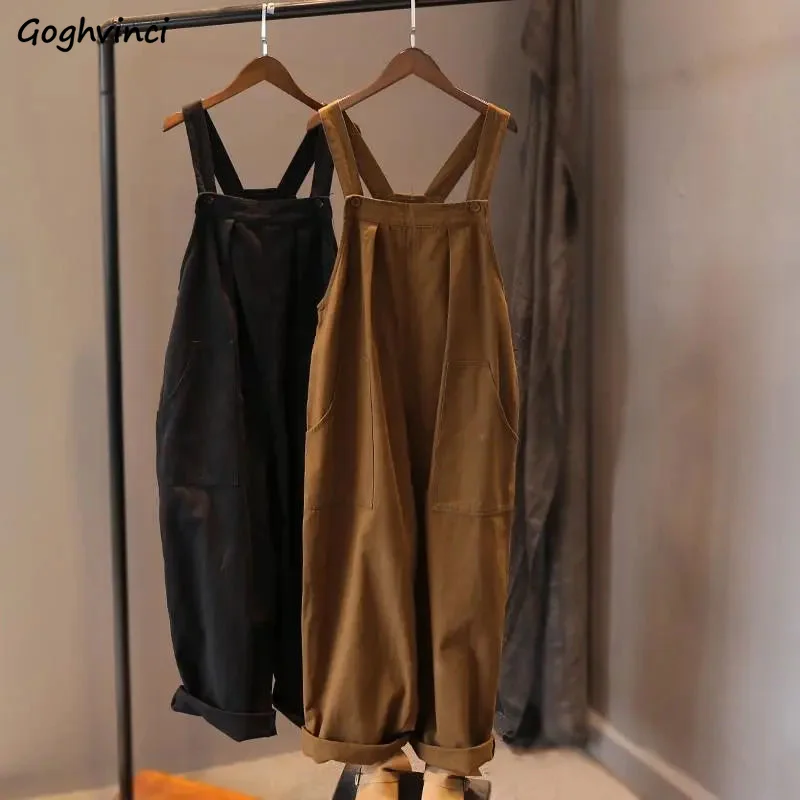

Jumpsuits Women S-3XL Korean Style Loose Spring Simple All-match High Waist Fashion Casual Pockets Chic Students Sweet Popular