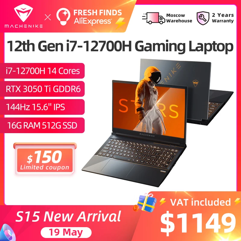 Игровой ноутбук Machenike S15 Core i7 12700H RTX3050Ti 144 Гц 15,6 дюймов FHD 16 ГБ 512 ГБ SSD ноутбуки ноутбук компьютер 2 года гарантии