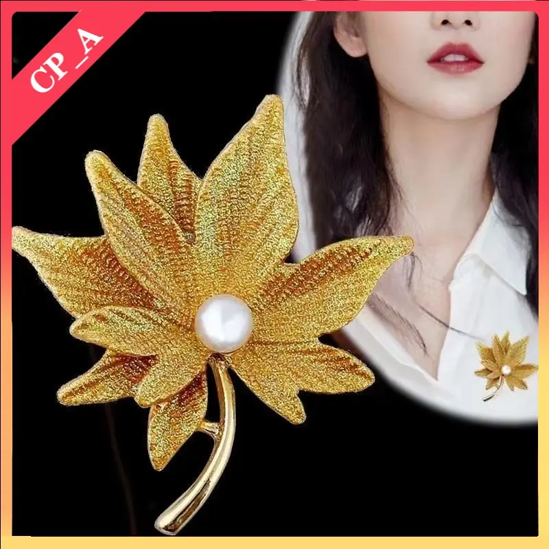 

Luxury Design Enamel Maple Leaf Pearl Brooch, Classic Botanical Wedding Party Brooch, Pins Women's Jewelry Pins