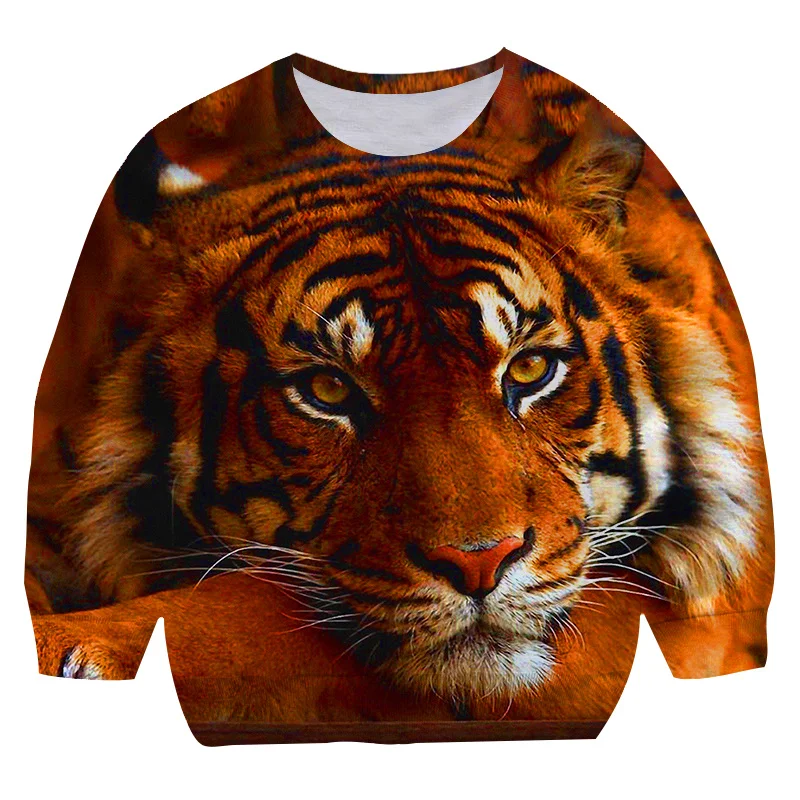 

Детская одежда с изображением тигра, свитер на весну и осень для подростков, Крутая толстовка с длинным рукавом и изображением животных для ...