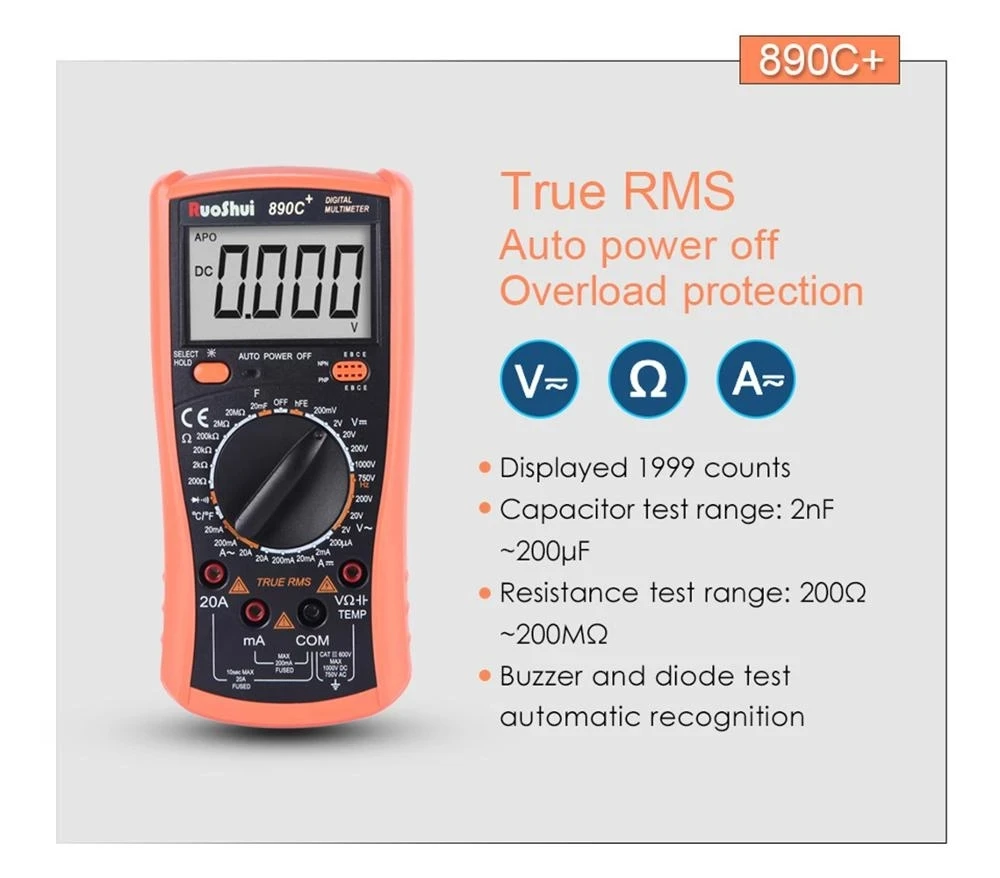 Профессиональный высокоточный цифровой мультиметр RuoShui VC890C + функция True RMS |