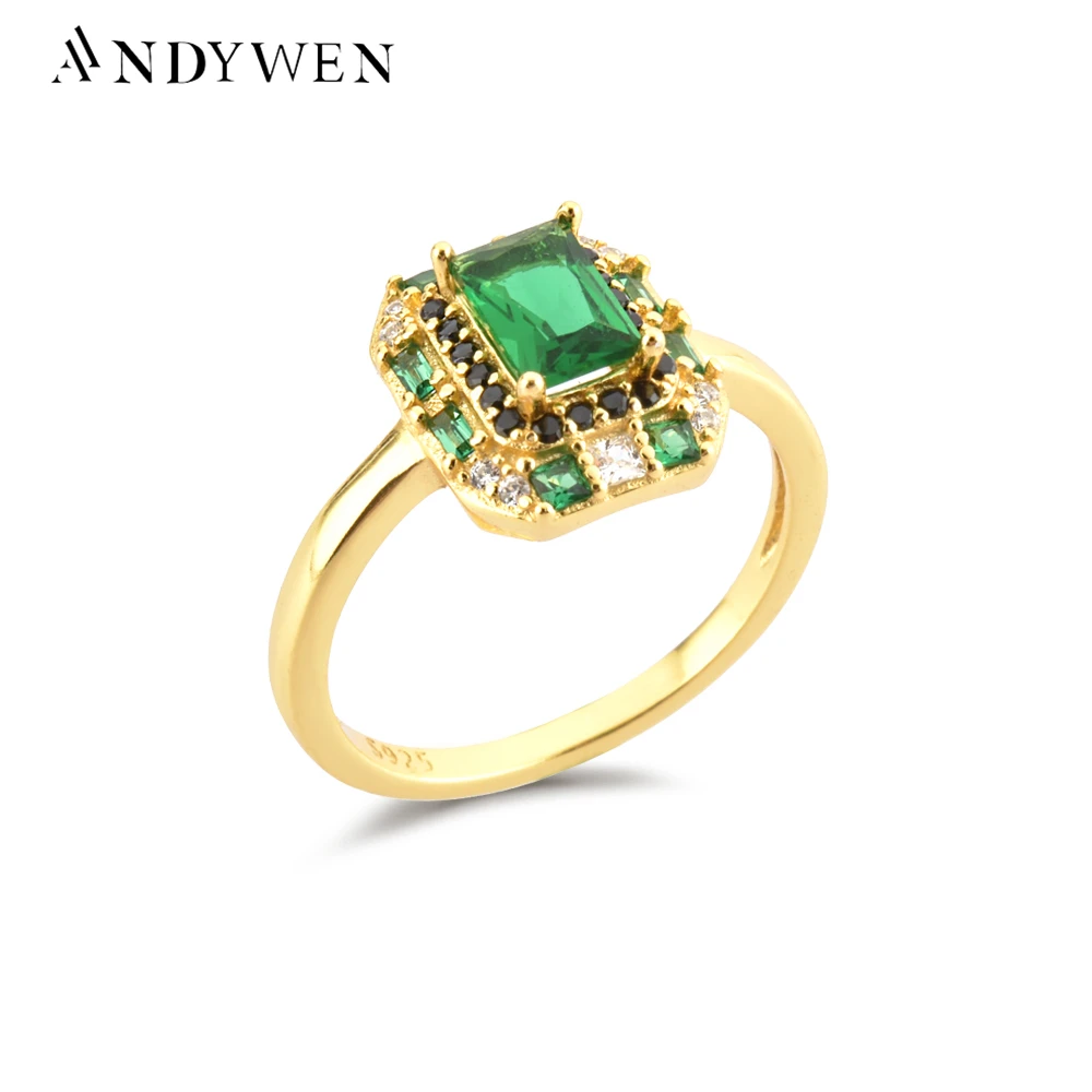 

ANDYWEN 925 Sterling Silver Gold Clear Gold Green Zircon Pave Rings Big Size Women Luxury Women Rock Punk Jewelry Gift Fashion