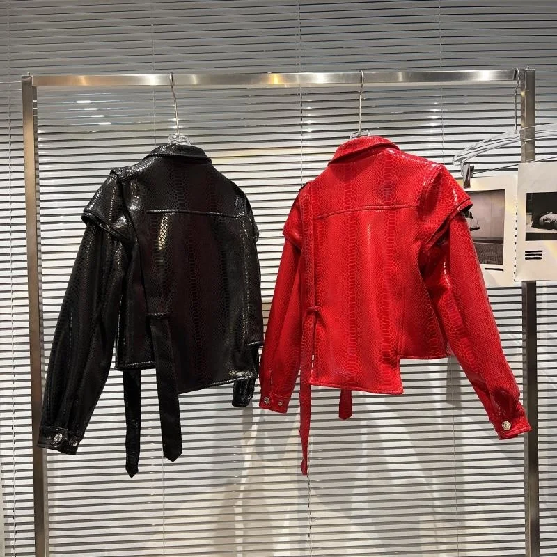 BORVEMAYS PU Leather Jacket Women 2023 Autumn New Fashion Trend Lapel Long Sleeve Single-breasted Streetwear Coat WX185