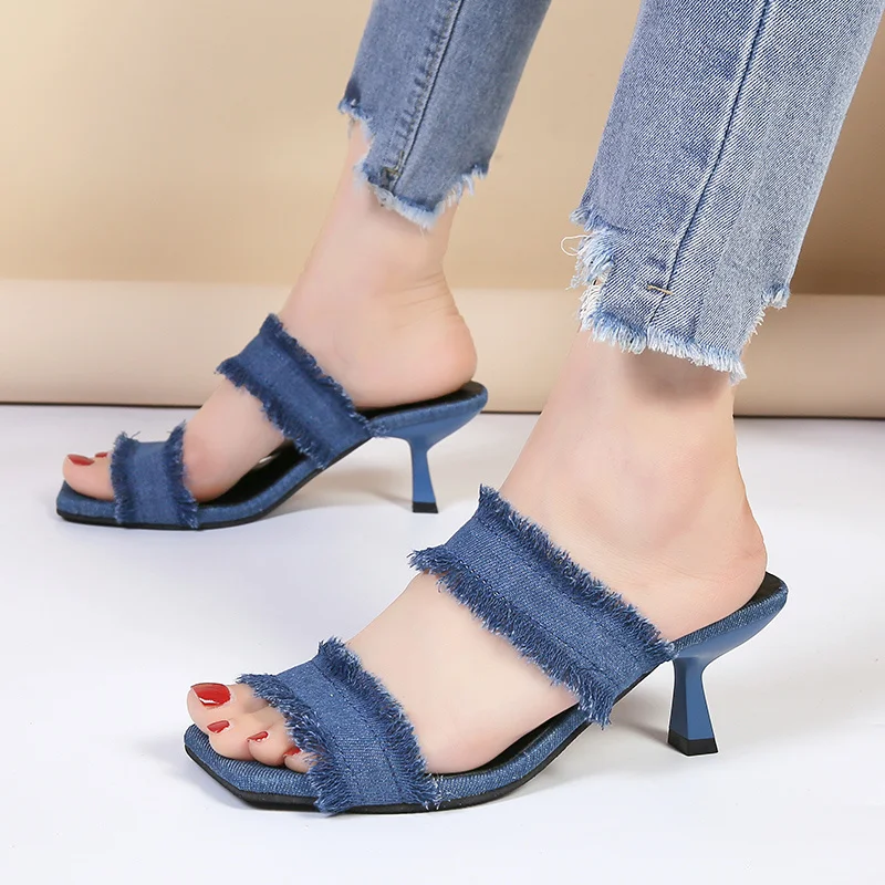 Women's Sandals Brand High Heels Women Slippers Open Toe Sandals Shoes Fashion Dress Party Slides Pumps  Femme 2023 New