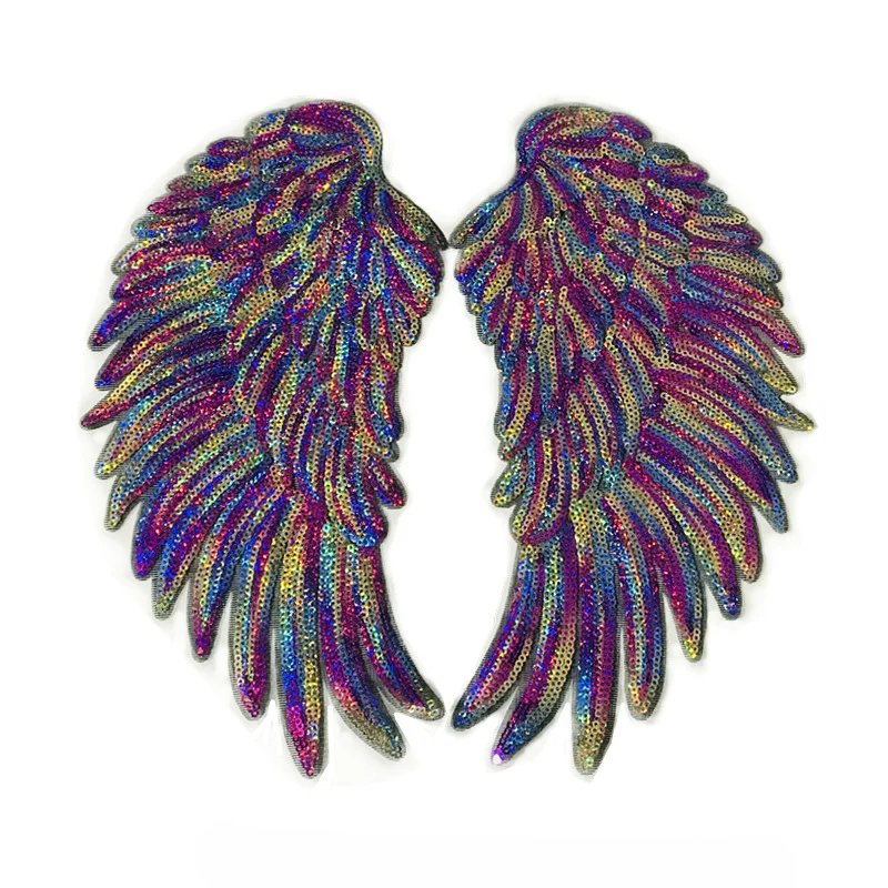 

New 1 Pair Fashion Small Sequins Wing Patch for Clothing Applique Jeans DIY Accessories Cute Sew on Feather Patches 26cm x 13cm