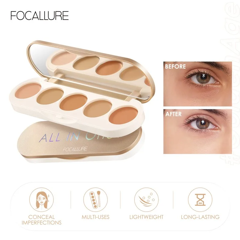 

FOCALLURE 5 In 1 Multi-use Face Concealer Palette High Coverage Lightweight Lasting Waterproof Foundation Cream Makeup Cosmetics