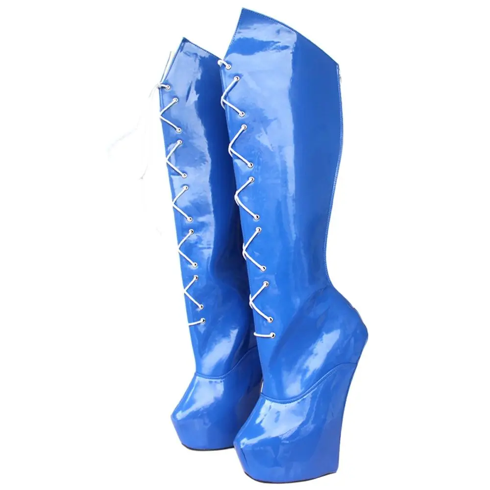 Special 20CM Stallion Hoof Heel Platform Heelless Sole Sexy Cross-tied Knee-High Boots Custom Made