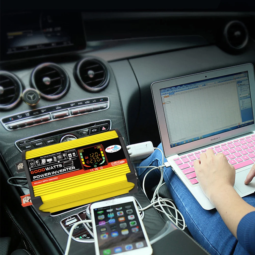

6000W Dual LCD Screen Car Inverter Power Adapter Modified Sine Wave Voltage Transformer Dual USB DC 12V To AC 220V 110V Inverter