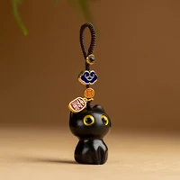 new sandalwood wooden cat keychain anime cute mobile phone chain wooden pendant personality creative accessories hand knitted