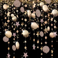 Bright Gold Silver Paper Garland Star String Banners Wedding Banner for Party Home Wall Hanging Decoration Baby Shower Favors