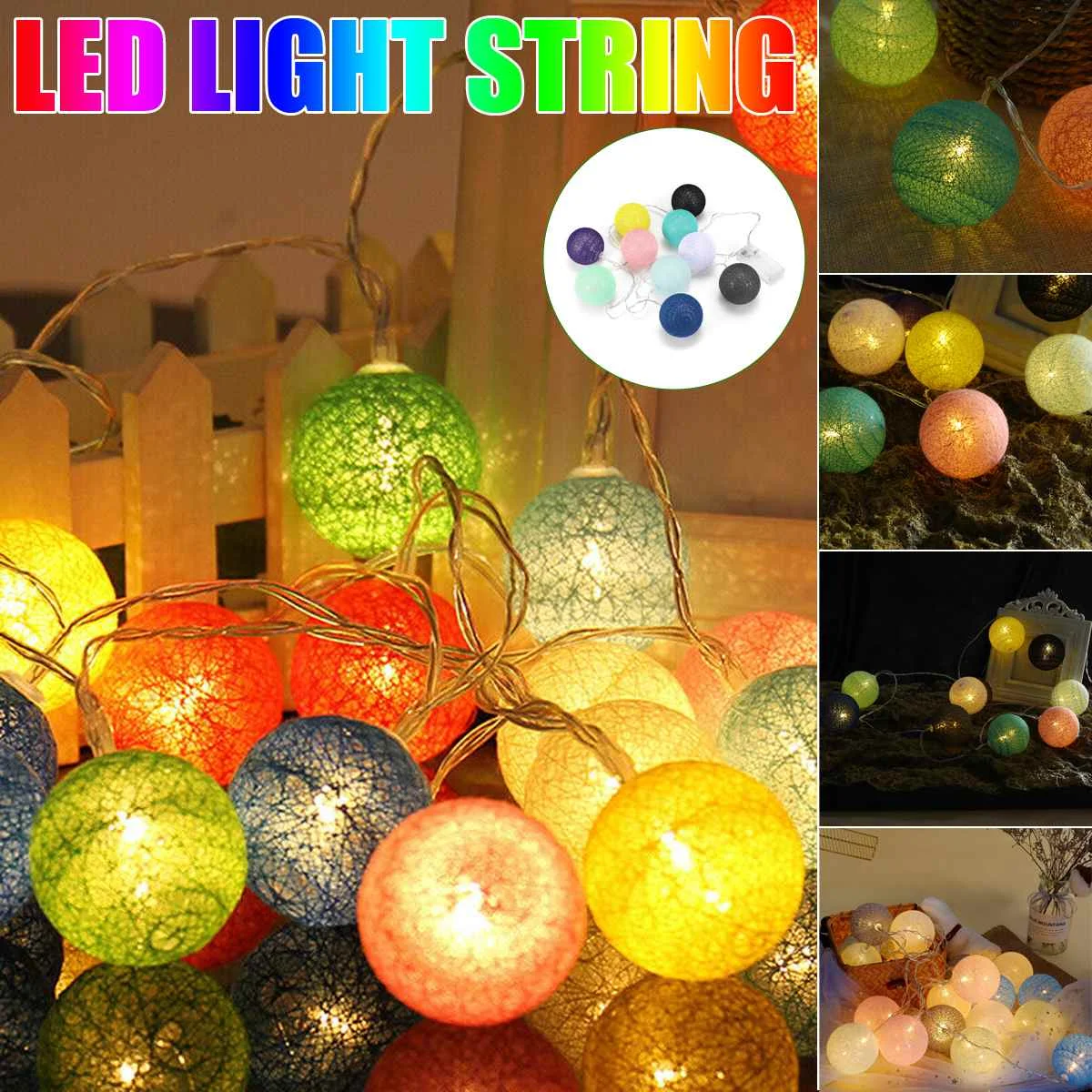 

Гирлянда с хлопковыми шариками, 10 светодиодов, 1,5 м