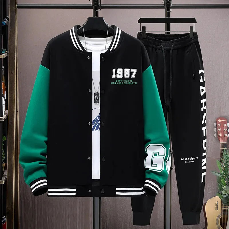 

Spring Teenage Casual Tracksuit Suit Korean Version Men 2 Piece Long Sleeve Letter Jacket+ Sweatpants Sets Autumn Men Clothing