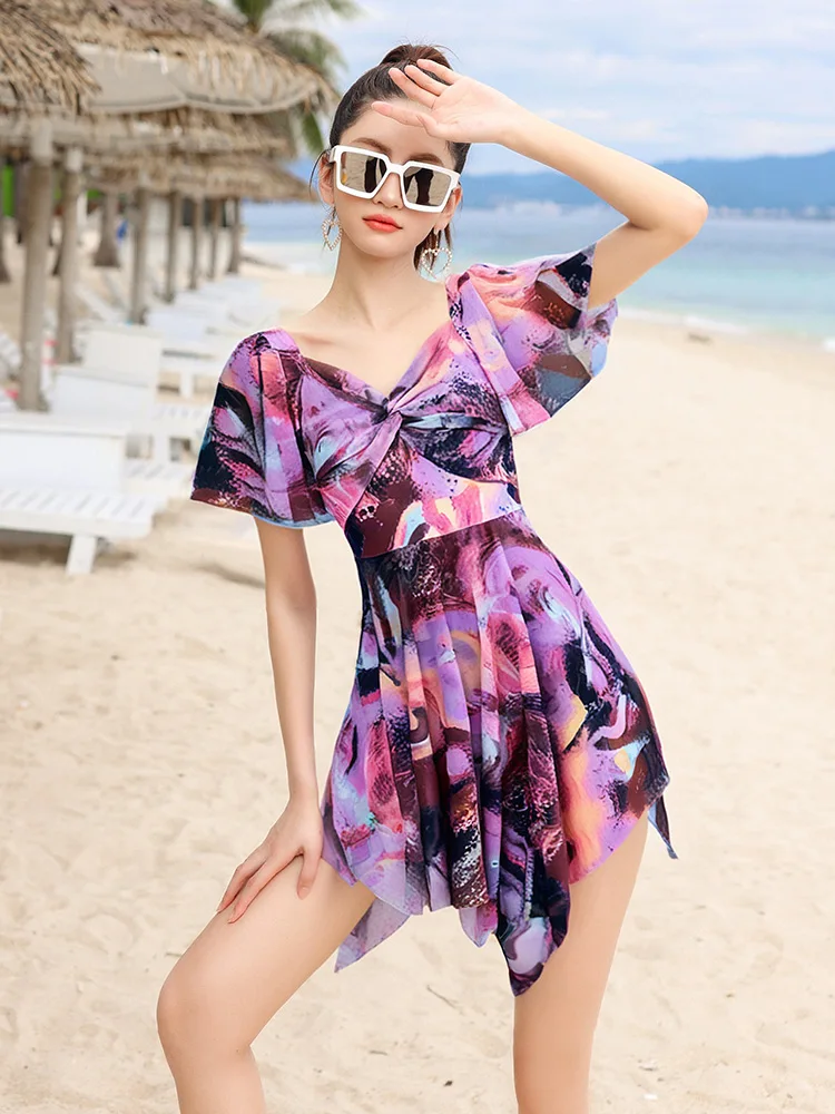 Xtep консервативный женский купальник 2024 новый модный цельный с принтом для