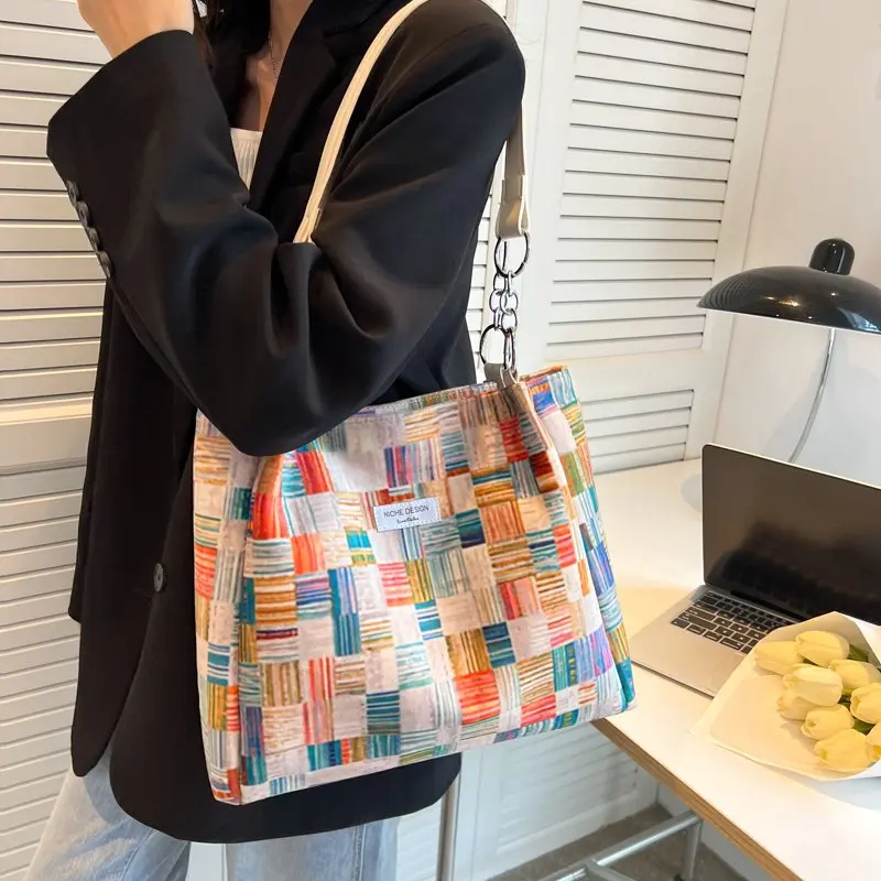 

2022 женские вместительные сумки-тоуты, дизайнерские клетчатые сумки на плечо, женские универсальные повседневные сумки для покупок