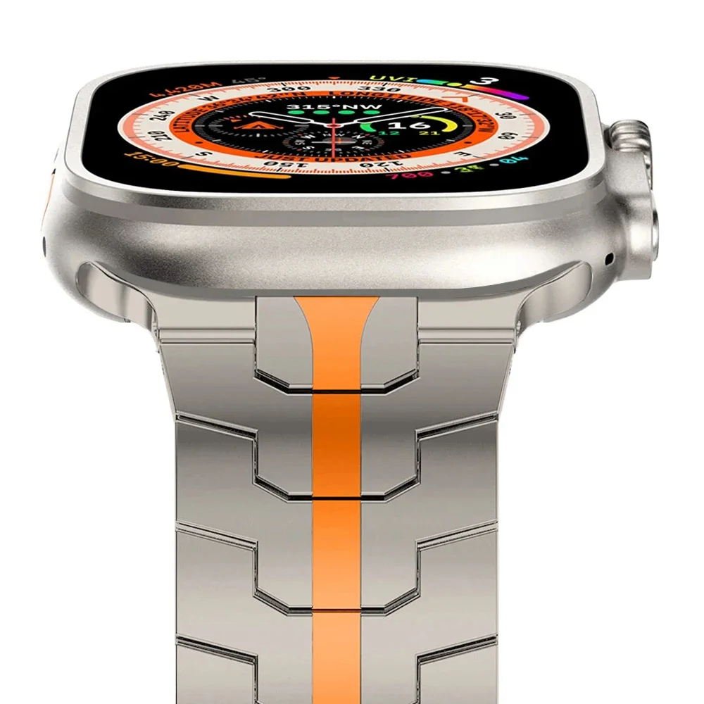 

Titanium Orange Strap For Apple Watch Ultra 2 49mm Series 9 8 45mm 42mm 44mm Stainless Steel Band For iWatch 7 6 5 se 4 Bracelet