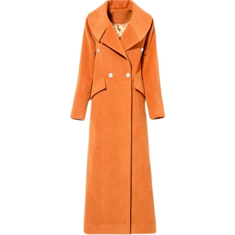 2022 women's new long over-the-knee woolen coat autumn and winter large lapel thickened  thin woolen coat women