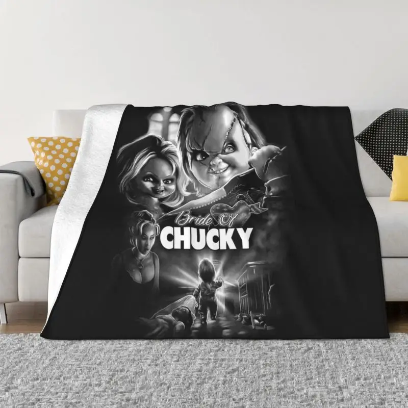 

Sofa Fleece Bride Of Chucky Throw Blanket Warm Flannel Killer Doll Chucky Blankets for Bed Home Sofa Bedspreads