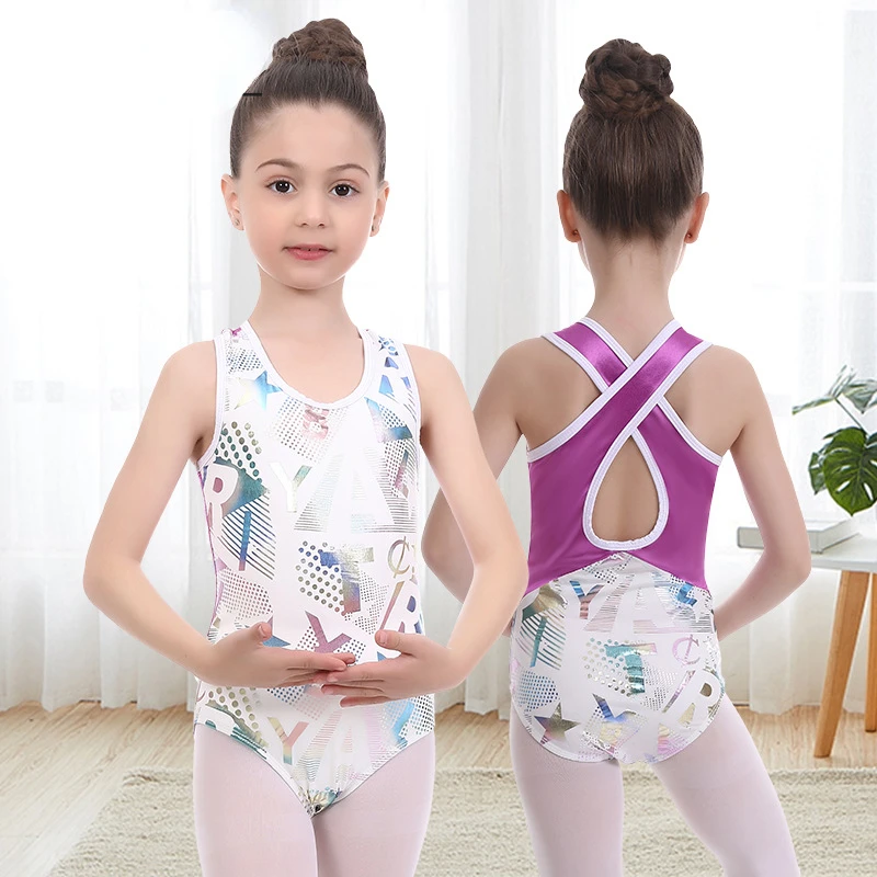 

Kids Girls Child Shiny Metallic Ballet Dance Leotard Sleeveless Stage Performance Ballerina Gymnastics Workout Bodysuit Backless