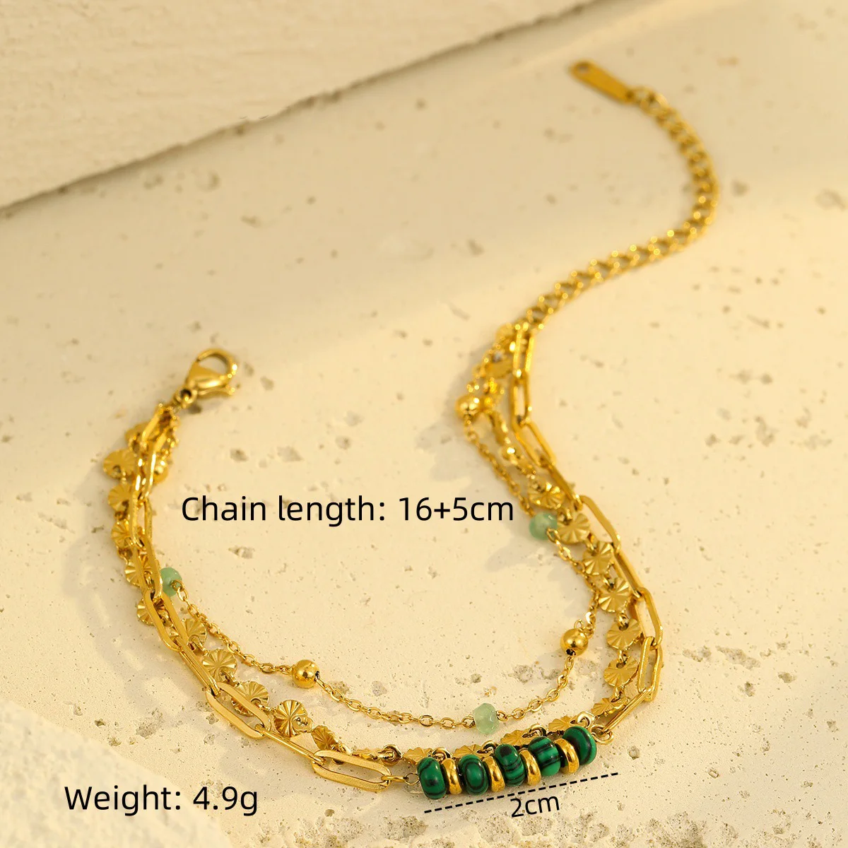 Многослойный винтажный браслет из нержавеющей стали для женщин малахитовый