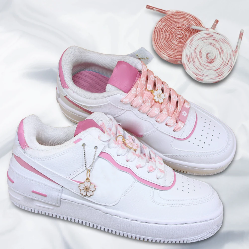 Fashion Multi-style Cherry Tie Dye Printing Blossom Blue Shoelace Female Flower Sneaker Woman Shoes Lace White Female Shoelace