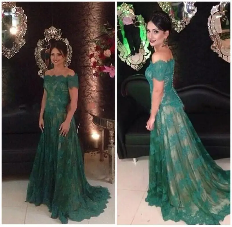 

Green Mother Of The Bridal Dresses Off The Shoulder Lace Applique Floor Length A Line Formal Wedding Gown Party Dresses
