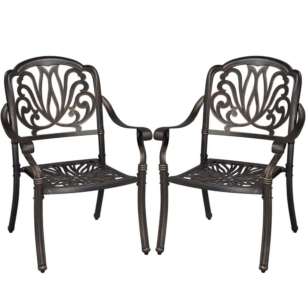 

Easyfashion Outdoor Dining Chair - Aluminum Alloy - Set of 2 - Has Arms - Bronze