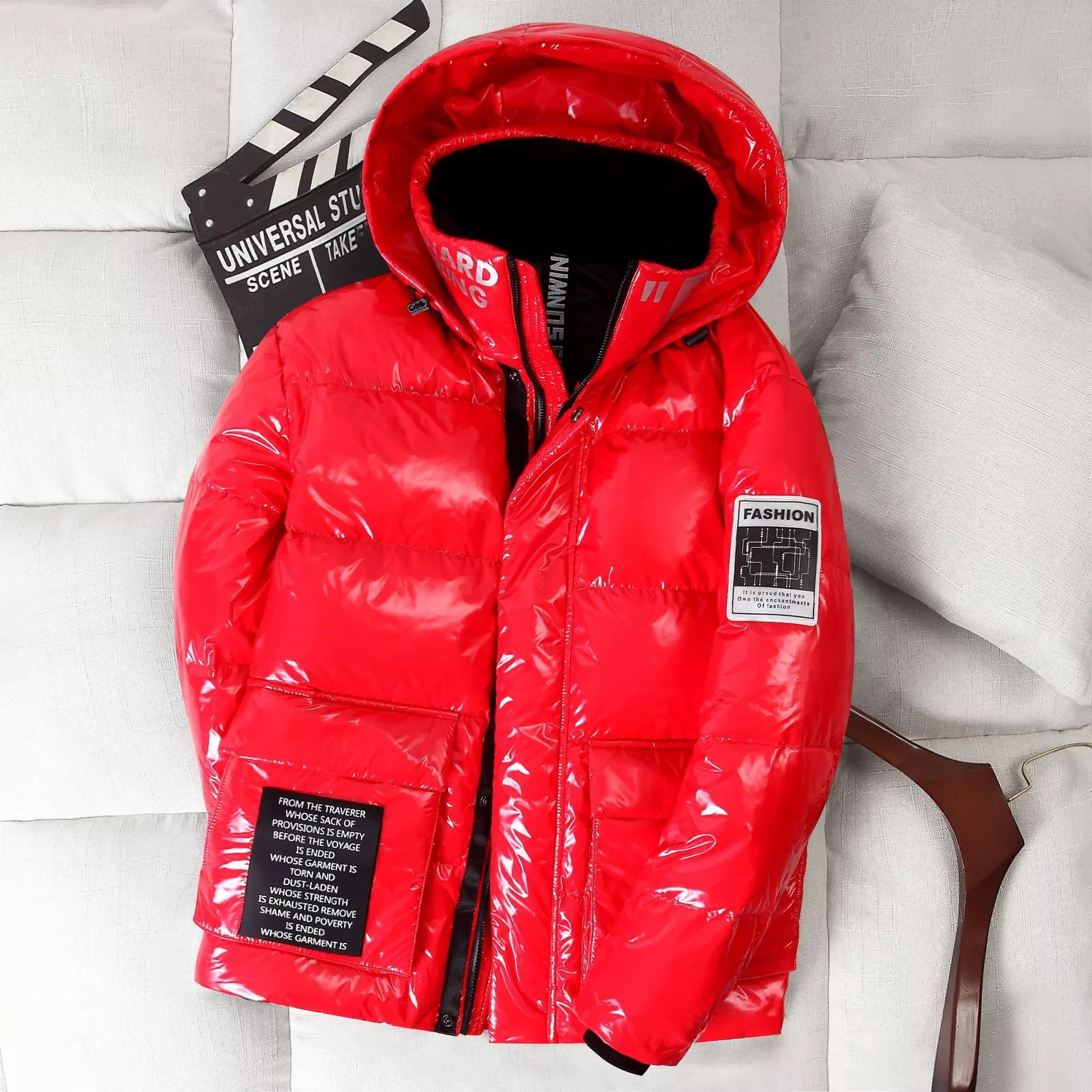 2022New New Men's Glossy White Duck Down Jacket Winter Warm Thick Hooded Parker Fashion Casual Waterproof Shiny Coats Male B