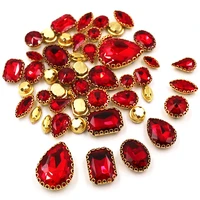 hot sale mixed size and shape red 50pcs crystal glass sew on rhinestones with lace claw diy wedding dress decoration jewelry