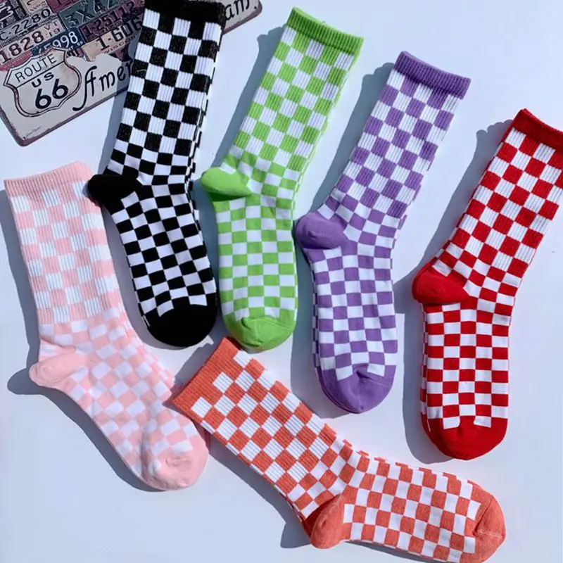 Socks for Men and Women Autumn and Winter New Checkered Socks Street Tide Socks College Wind Sports Casual Socks harajuku