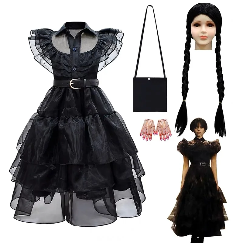 

Костюм для косплея семьи Аддамс для девочек в черном готическом стиле костюм женский костюм для вечеринки на Хэллоуин