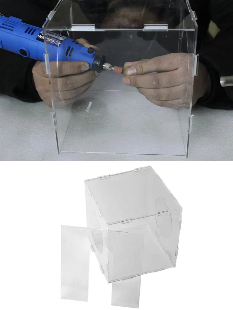 

Grinding Dust Box Cover Enclosed Acrylic Transparent with 2 Holes Dustproof Dust Cage Dust Hood for Engraving Polishing Buffing