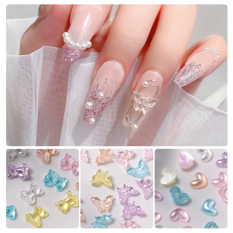 

50 шт. боковые бабочки 3D акриловые цветы украшение для ногтей (с жемчугом стразы) флорет украшения для ногтей 3D Сердце Стиль
