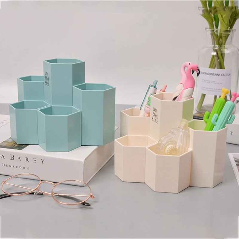 

Hexagonal School Office Large Organizer Pencil Storage Stationery Desk Case Pen Holder Cute Capacity Desktop Box Pen