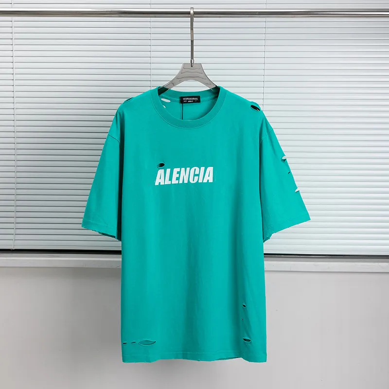 

Men's And Women's Same Style Fashion Luxury Letter Hole Short Sleeves, Ladies High-Quality Cotton Round Neck Brand T-shirt