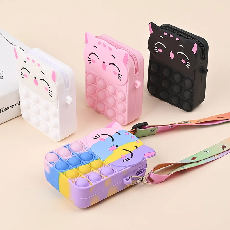 

Wallet Rainbow Press Coin Purses Cartoon Cat Puzzle Decompression Credit Card ID Holders Inserts Foldable Wallets Shoulder Bag