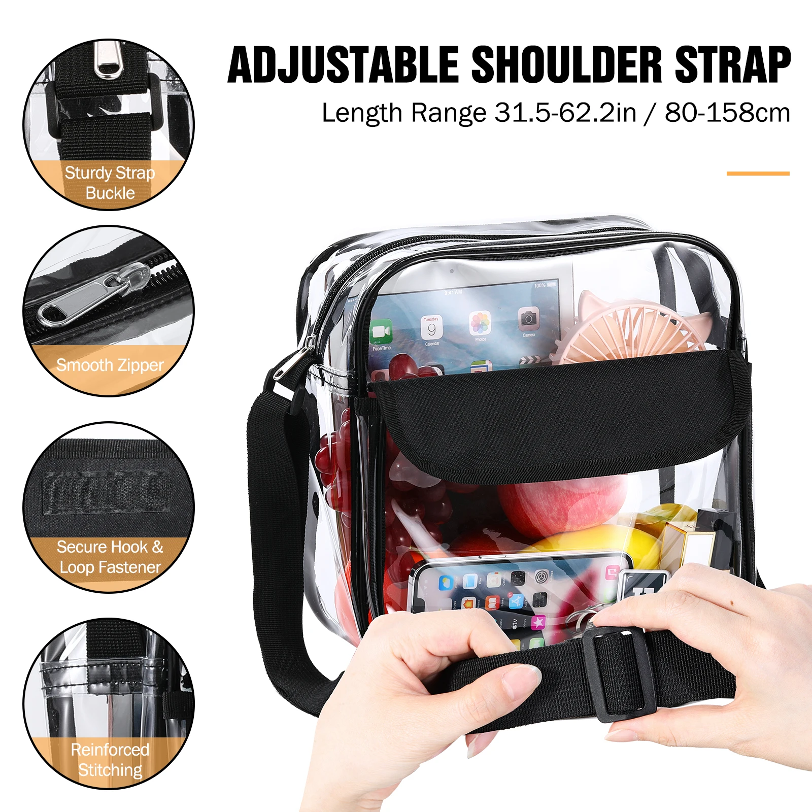 Clear Crossbody Bag Thickened PVC Stadium Approved Purse Bag for Concerts Sports Events Transparent Unisex Shoulder Messenger