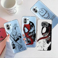marvel spiderman iron man clear case for xiaomi mi poco x3 nfc m3 pro f3 f1 11 lite 12 note 10 11t 9t transparent phone cover