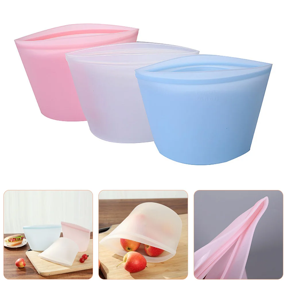 

3Pcs Silicone Food Storage Containers Leakproof Containers Reusable Stand Up Zip Shut Bag Cup Fresh Bag Food Storage Bag Fresh