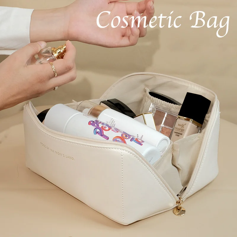 Cosmetic Storage Bag for Women PU Leather Bag Female Waterproof Wet and Dry Bag Portable Makeup Case Travel Toiletries Bag