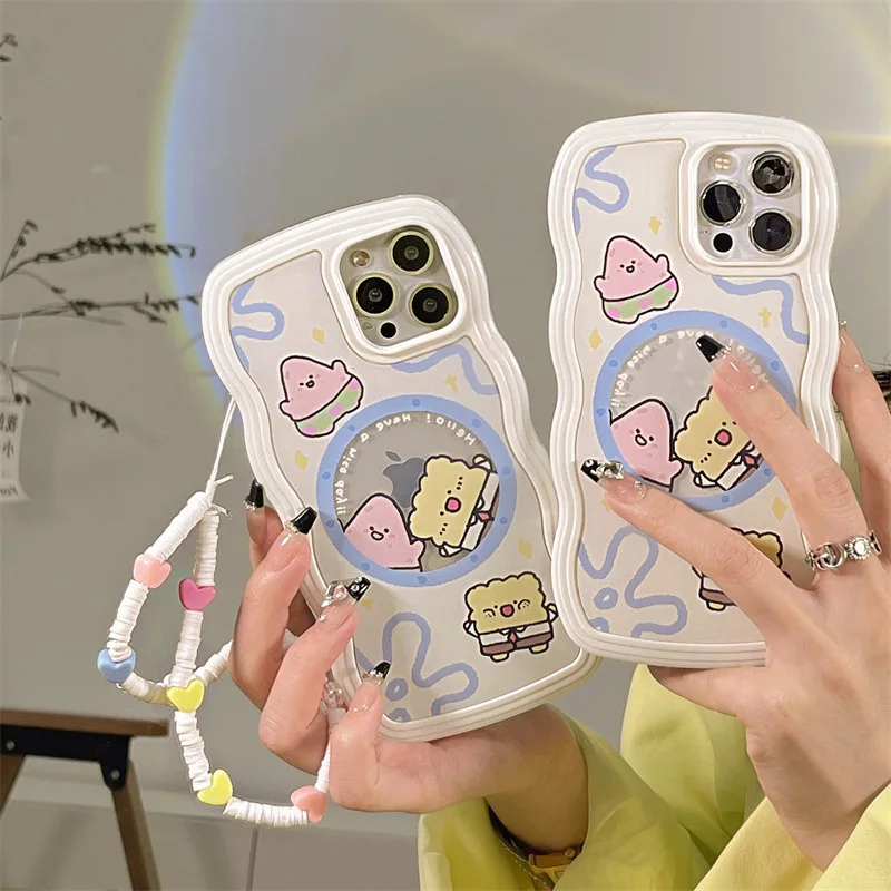 

Чехол для Iphone в стиле аниме Губка Боб Квадратные Штаны версии Q аксессуары Милая красота Iphone11 12 13Promax Xr Xs браслеты-цепочки подарок для девочек