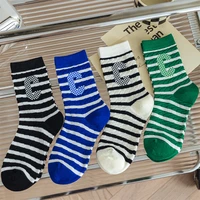 blue striped letter c printed socks korean style woman cotton socks girls short socks for woman kawaii gyaru cute socks summer