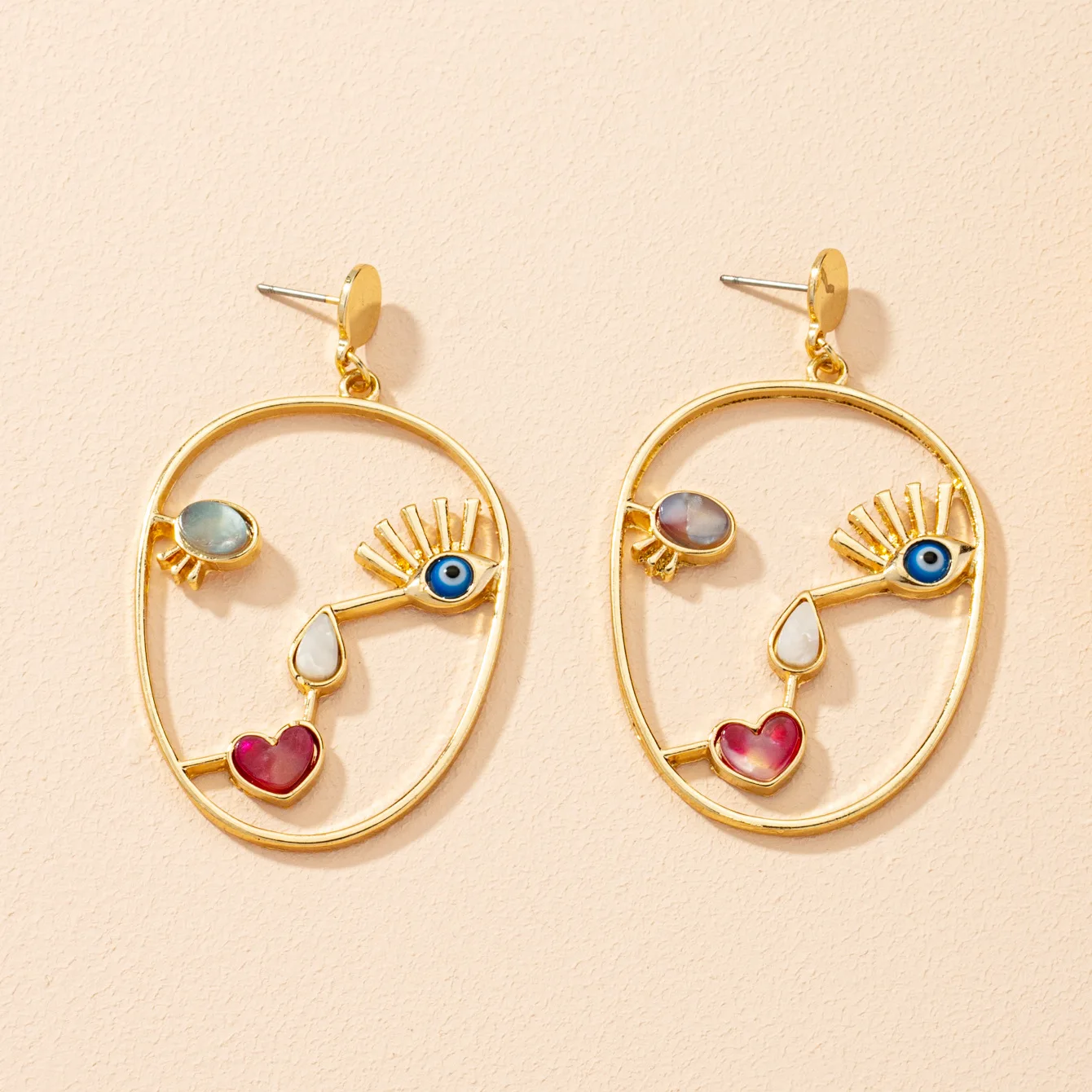 

Personalized Metal Pearl Women Body Eye Lip Hollow Abstract Face Earrings Jewelry Joyas Aretes De Oro