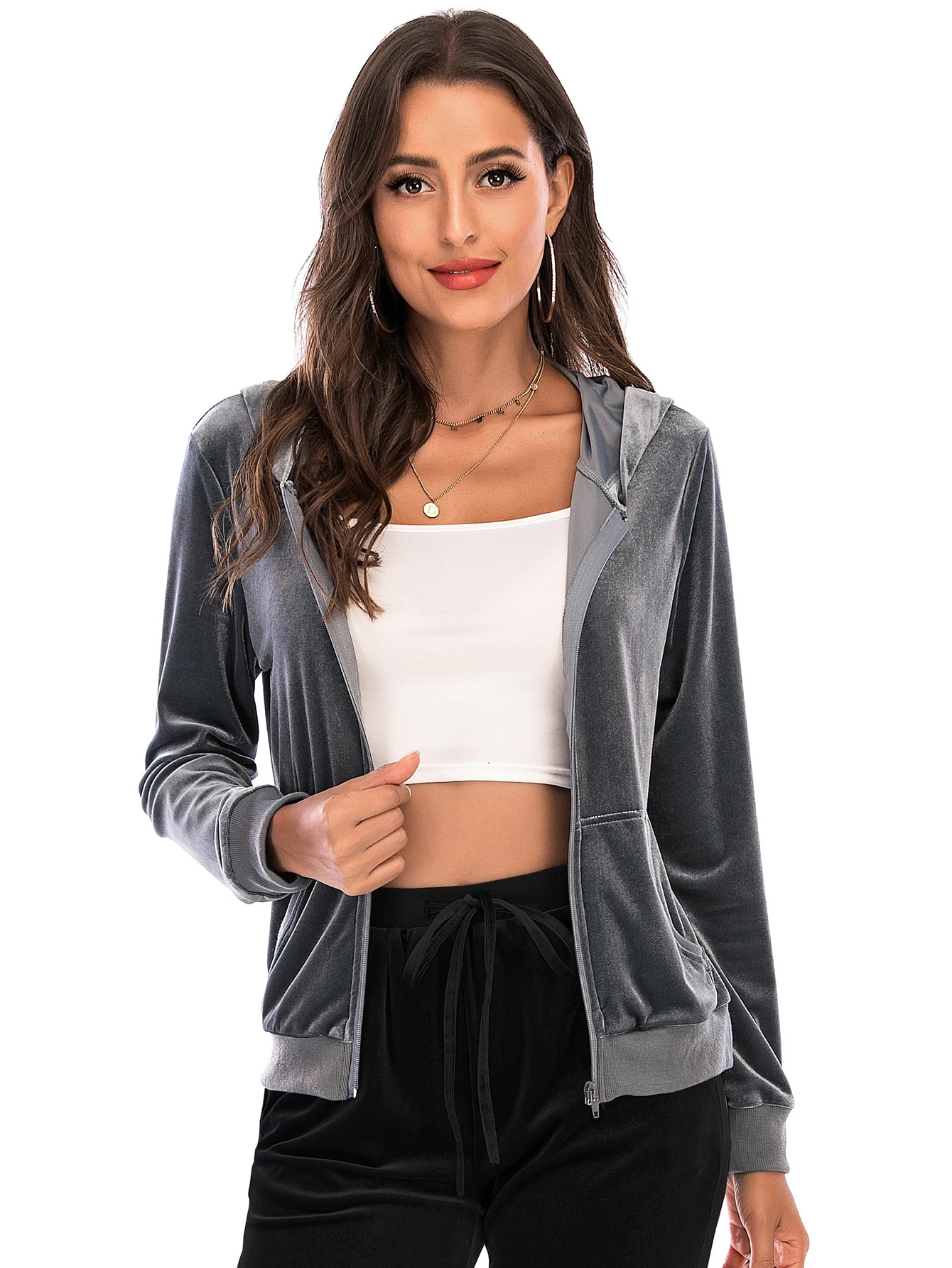 Aamikast женская толстовка однотонная с капюшоном на молнии оверсайз повседневный