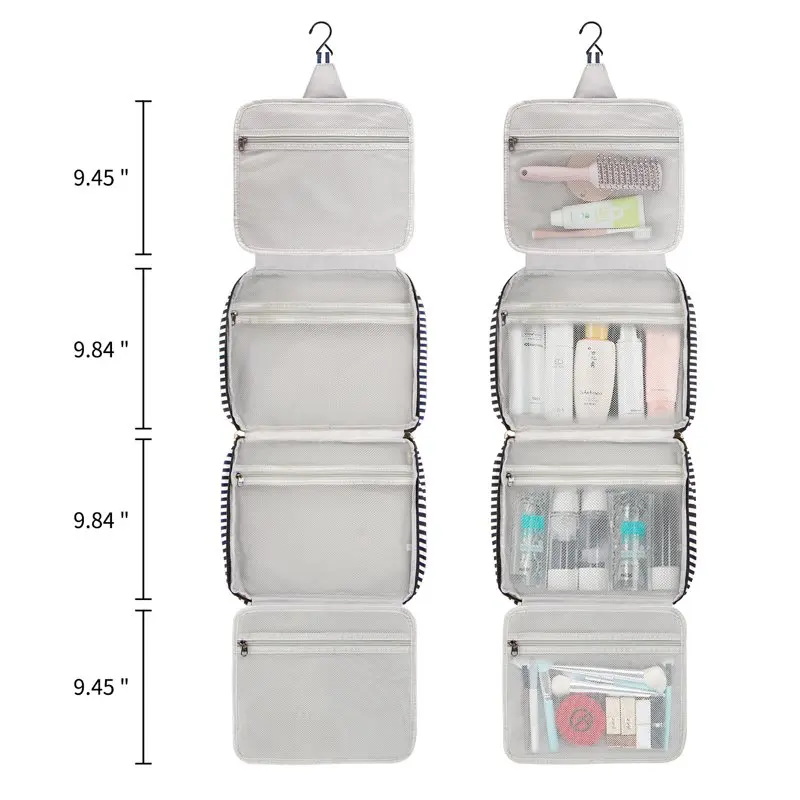 

Portable Large Capacity Navy Travel Cosmetic Makeup Bag with Hook, Hanging Zipper Compartment Wet Pocket and Toiletry Bag for Wo