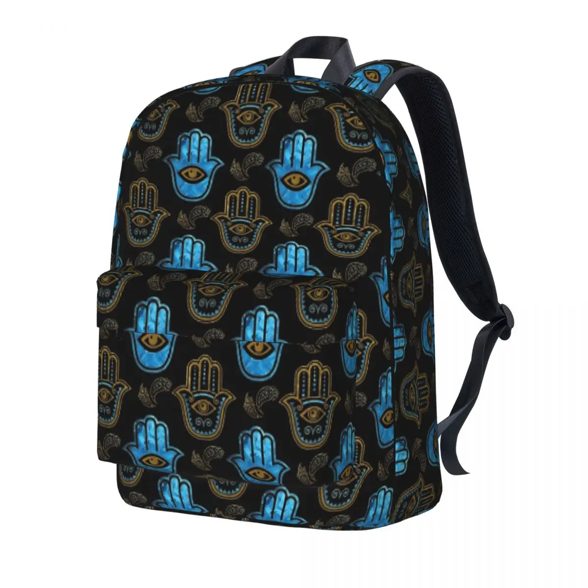 

Hamsa Hand Backpack Gold and Blue Kawaii Backpacks Women University Print High School Bags Design Rucksack