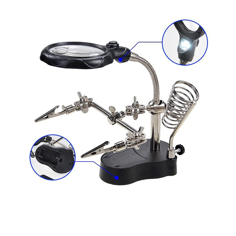 

TE-801 Сварочный вспомогательный зажим, паяльник, сварочная подставка, станция с 2 светодиодными зажимами, сварочная лупа, кронштейн для увеличительного стекла