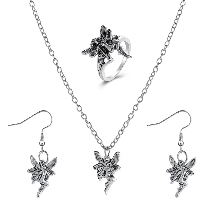 

4Pcs/set Punk Statement Angel Fairy Wings Pendant Necklace for Women Chains