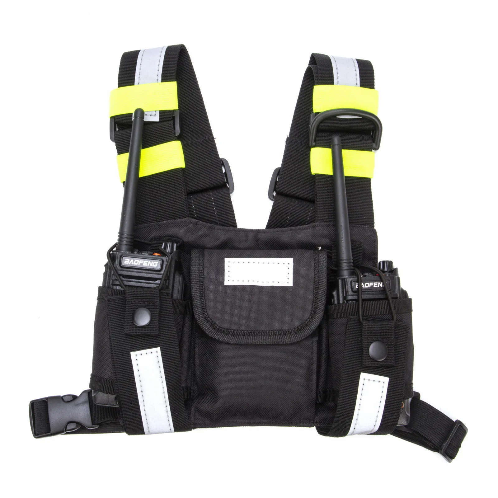 Yellow Reflective Tactical Harness Front Pack Vest Chest Bag Pouch For Walkie Talkie  Radio